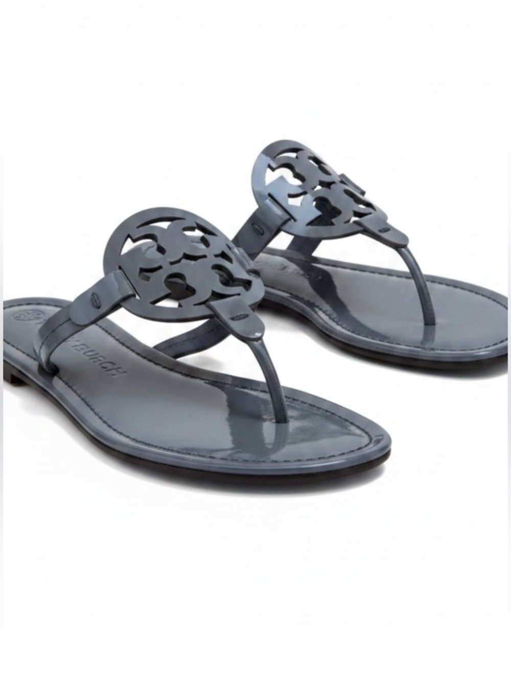 Tory Burch Glossy Gray Miller Logo Thong Sandals - Picture 4 of 11